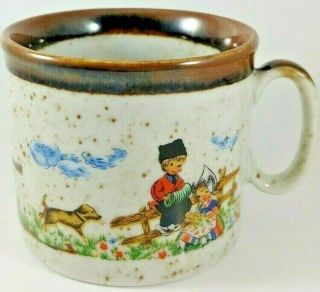 Vtg Otagiri Speckled Dutch Children Windmill Coffee Cup Tea Mug Brown Japan 10oz