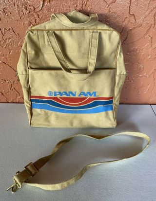 Vintage Pan Am Airlines Flight Attendant Tan Canvas Shoulder Bag With Strap