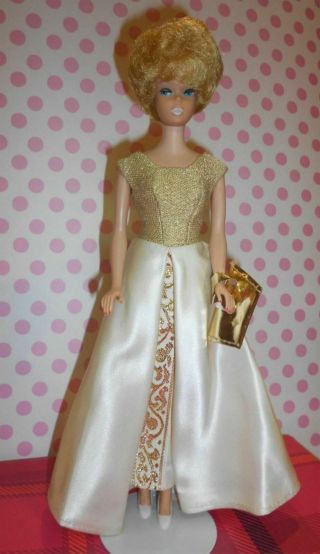 Vintage Barbie Clone Premier Mystery Gold Brocade & White Satin Dress Gown