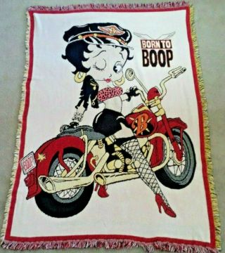 Vintage 1997 Biker Betty Boop Woven Quilt Blanket Throw 70x 54