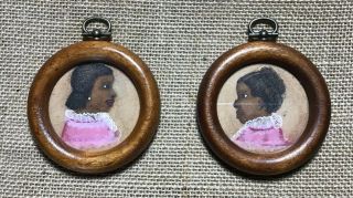 Two Small Antique African American Silhouette Folk Art Paintings