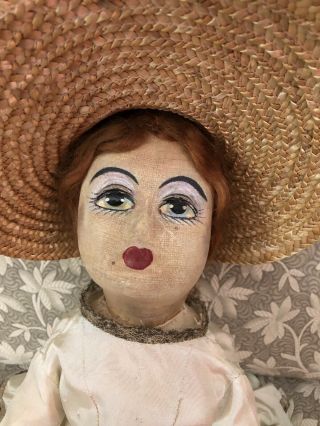 Antique French Egghead Boudoir Doll Orginal Outfit 26 Inches Tall