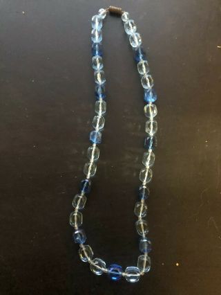 Vintage Blue / Crystal Faceted Glass Bead Necklace Art Deco