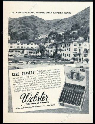 1937 St Catherine Hotel Avalon Santa Catalina Island Photo Webster Cigar Ad