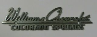 Old Vintage Williams Chevrolet Car Dealership Emblem Colorado Springs Metal Logo