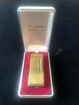 Vintage El Dorado Adjustaflame Butane Lighter Gold Box.  Parts