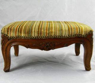 Antique French Louis Xiv Carved Walnut Foot Rest Footstool