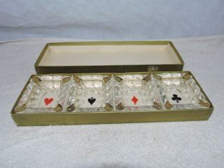 Vintage Boxed Bridge Card Game Glass Ash Tray Set Of Four