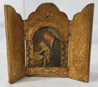 Antique Madonna And Child Triptych By Sandro Botticelli