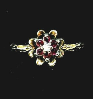 Antique Vintage Signed 14k Solid Yellow Gold Ruby & Diamond Ring Size 6 3/4