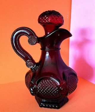 Collectable Vintage Glass Perfume Bottle Jar Pot Avon 1 Dark Red With Stopper