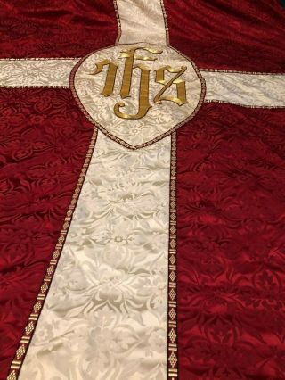 Stunning Vintage Red & White Silk Brocade Catholic Church Funeral Casket Pall