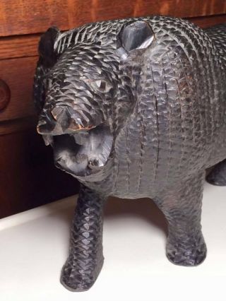 Vintage Solid Wood Ebony Lion Carving