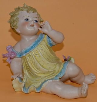 Piano Baby Girl German Conta Boehme Butterfly Antique Large Bisque Figurine