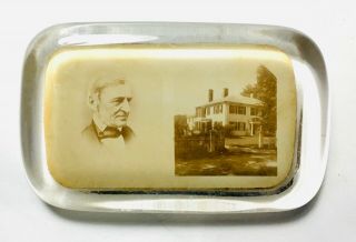 Antique 19th Century Glass Paperweight Souvenir Photographs Historic Home Man