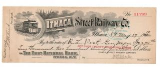 Stunning Antique Bank Check Ithaca Street Railway Co.  1910 Huge Sum $2275