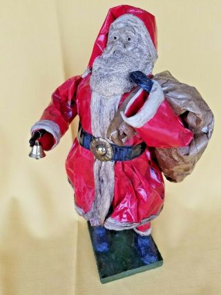 Vtg Mexican Folk Art - Paper Mache Santa Claus Ringing A Bell - 15 " Tall