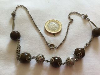 Czech Filigree Art Deco Vintage Dark Brown Beaded Necklace c1930’s 2