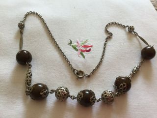Czech Filigree Art Deco Vintage Dark Brown Beaded Necklace c1930’s 3