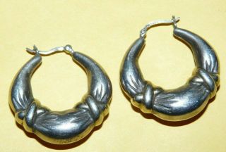 Vtg Designer " Cna " Sterling Silver " 925 " Ornate Design Hoop Earrings Signed Nr