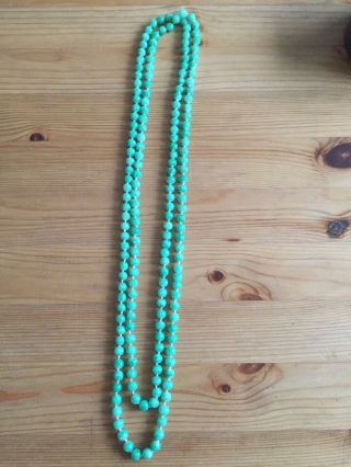 Vintage Glass Beads Necklace Green 1950’s - 1960’s 58 Inches