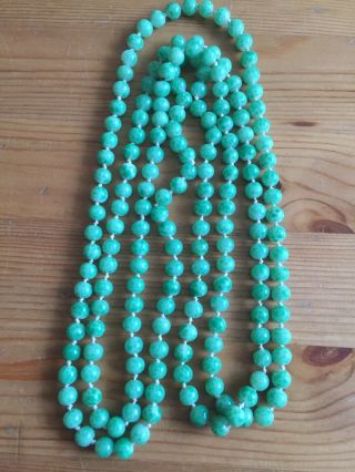 Vintage Glass Beads Necklace Green 1950’S - 1960’S 58 Inches 2