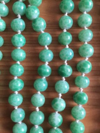 Vintage Glass Beads Necklace Green 1950’S - 1960’S 58 Inches 3