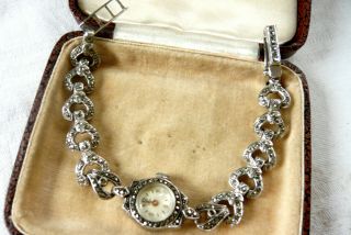 Vintage Jewellery Marcasite Mechanical Cocktail Watch For Repair Foreign Vidar