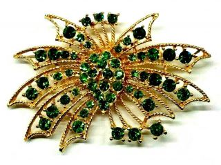 Vintage Emerald Green Rhinestone Ribbon Brooch 2
