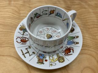 Vtg Jon Anton Fortune Telling Cup & Saucer,  Ironstone England,  Tea Leaf,  Zodiac