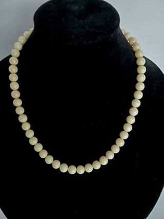 Vintage Chinese White Coral Bead Necklace With Silvba Beaded Clasp 22 "