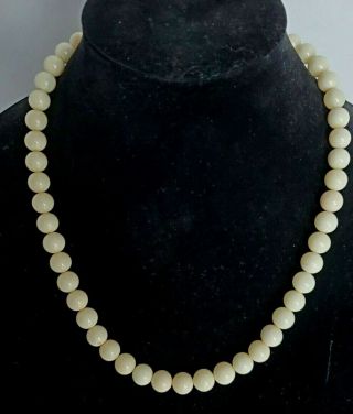 Vintage Chinese White Coral Bead Necklace W/silvba Beaded Clasp/pouch 22 "
