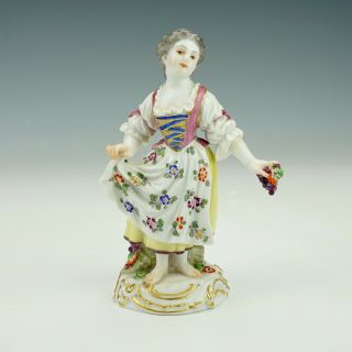 Antique Meissen Dresden Porcelain - Young Girl With Flowers Figurine
