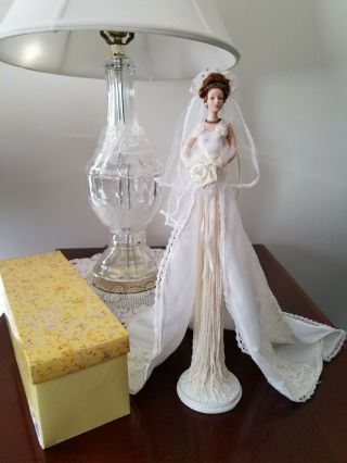 Collectible 13 Inch Vintage Victorian Porcelain Bride Tassel Doll With Stand
