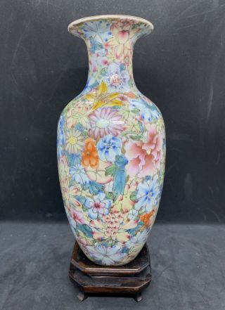 A Fine Antique Chinese Famille Rose Hundred Flowers Vase 19th C