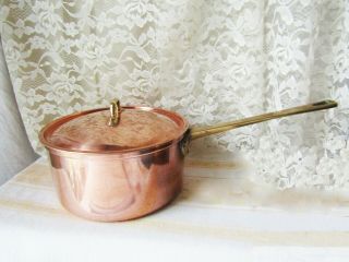 Vintage Odi Old Dutch International Solid Copper Sauce Pan Pot W Lid 1 - 1/2 Qt.