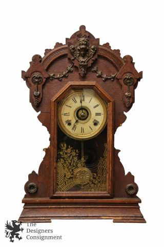 Antique Seth Thomas Mantel Clock 8 Day Figural Brass Accents Thomaston Conn.  23 "