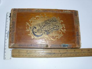 Antique Mini Christmas Xmas Wood Cigar Box Il B