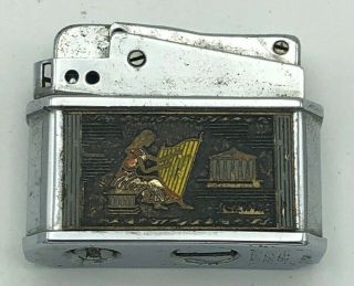 Lady Playing Harp Made Japan Pocket Lighter Unique Vintage Antique Collectible