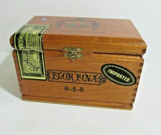 Wooden Cigar Box Aturo Flor Fina 8 - 5 - 8 Imported Dominican Republic