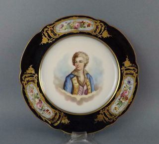 Antique French Sevres Signed Madad De Dubarry Portrait Porcelain Plate 2