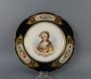 Antique French Sevres Signed Madad De Lemballe Portrait Porcelain Plate 1.