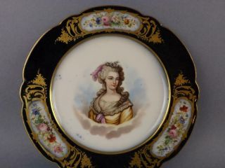 Antique French Sevres Signed Madad de Lemballe Portrait Porcelain Plate 1. 2
