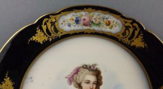 Antique French Sevres Signed Madad de Lemballe Portrait Porcelain Plate 1. 3