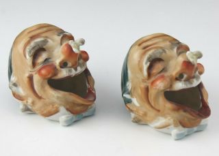 Pair Vintage Japanese Porcelain Hobo With Fly On Nose Cigarette Smokers Nr Vlm
