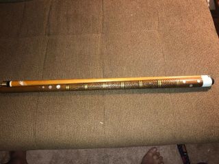 Vintage 2 Pc Carved & Mother Of Pearl Pool Cue Stick 56 1/2 " With Soft Case