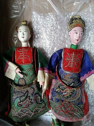 Pair Antique Chinese Opera Dolls: Late 19th/early 20th Century - With Silk Costume