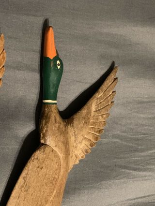 Vintage Set Hand Carved Wooden Duck Mallard Decoy ' s Wall Hangings 3