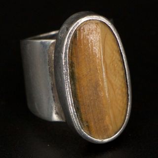 Vtg Sterling Silver - Navajo Petrified Wood Oval Statement Ring Size 5.  5 - 7.  5g