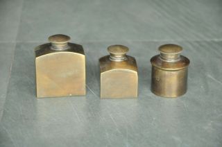 3 Pc Old Brass Handcrafted Different Shape Gun Oil Pots,  Rich Patina